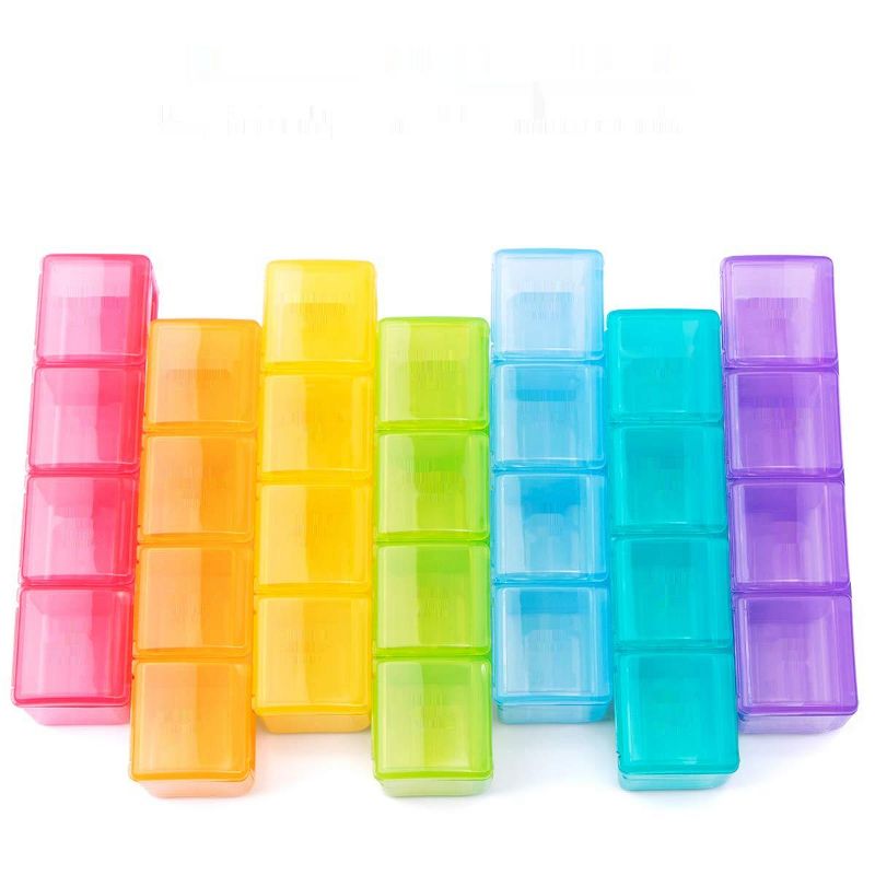 Sukuos 7-Day Pill Organizer, Large Moisture-Resistant Cases - Rainbow Colors, 3 of 6