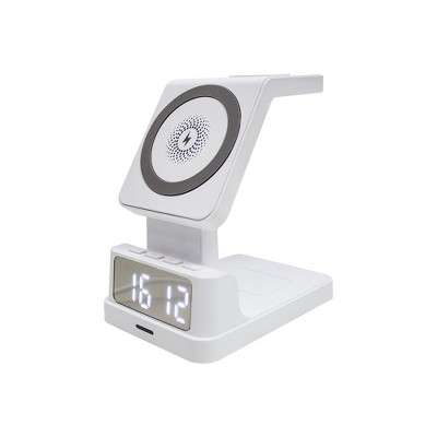 ZTECH Wireless Charging Station for iPhone and Smartphone With Digital Alarm Clock, White