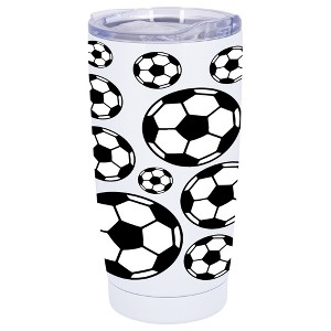 100 North 20 Ounce Stainless Steel On the Go Travel Tumbler With Push Top Lid, Soccer Ball White - 1 of 4
