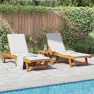 vidaXL Sun Lounger Set of 2 Acacia Wood Solid Acacia Wood Standard - 1 of 4