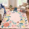 Modern Floral Rug Washable Rug with Non Slip Backing Low Pile Indoor Carpet Foldable Soft Floor Cover for Living Roo Bedroom Office - 4 of 4