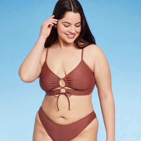 Women's Lace-Up Longline Bikini Top - Wild Fable™ Brown XL