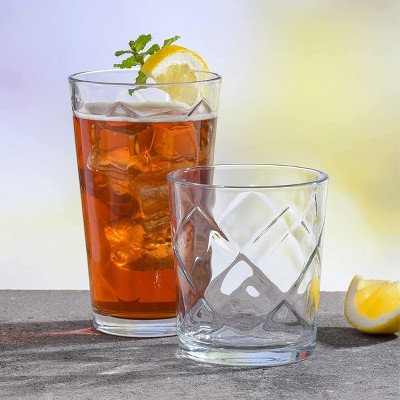 Clear Embossed Lattice 16-Piece Glassware Drinkware Set