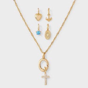 14K Gold Dipped Cubic Zirconia Pendant Charm Necklace Set 5pc - A New Day™ Gold - 1 of 4
