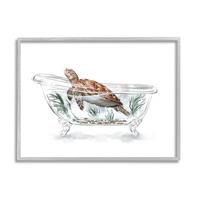 Stupell Industries Turtle Swimming Bathtub Habitat Framed Giclee