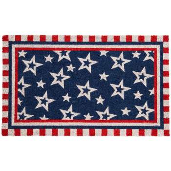 Northlight Blue and Red Americana Stars and Striped Border Coir Outdoor Doormat 18" x 30"