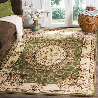 Ivory and Sage Rectangular Synthetic Hand-knotted Area Rug, 4' x 6'