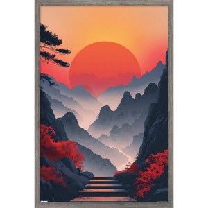 Trends International Andreas Magnusson - Sunset In The Mountains Framed Wall Poster Prints Barnwood Framed Version 14.725" x 22.375" - 1 of 4