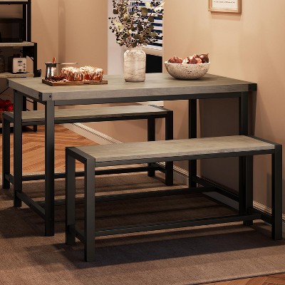 Dining Table Set for 4, Kitchen Table and Chairs for 4 with Wine Rack, Rectangular Dining Room Table Set with Bench