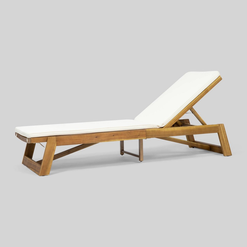 Photos - Garden Furniture Maki Acacia Wood Chaise Lounge Teak/Cream - Christopher Knight Home: Adjus