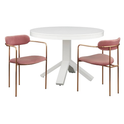 White dining table and best sale pink chairs