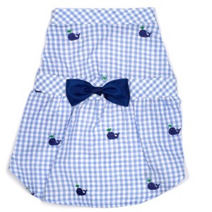 The Worthy Dog Embroidered Whales Gingham Check Adjustable Pet Dress - 1 of 3