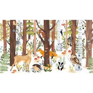 Forest Animal Hide and Seek Peel and Stick Wall Mural - RoomMates: Watercolor Woodland Scene Vinyl Decor - 1 of 4