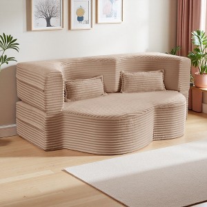 78" Plush Corduroy Floor Sofa Bed with Foam Support, Convertible, No Assembly - 1 of 4