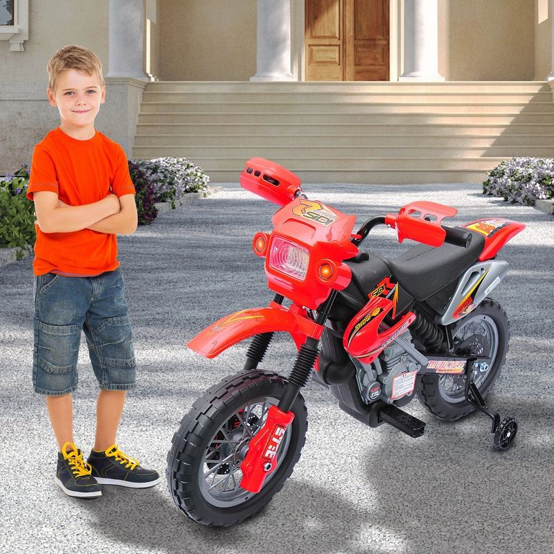 Aosom 6V Kids Motorcycle Dirt Bike Electric Battery-Powered Ride-On Toy Off-road Street Bike with Training Wheels Red, 3 of 9