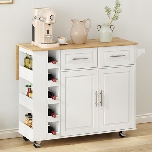 VASIP Kitchen Island Cart, Folding Storage Dining Table with Door Cabinet and Two Drawers with Spice Rack,Towel Rack - 1 of 4
