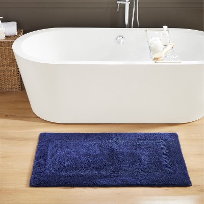 Navy Cotton Reversible Tufted Bath Mat Rug 24" x 40"