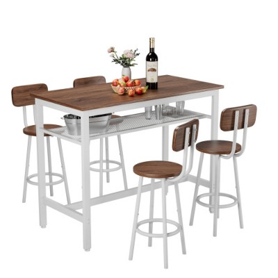 white 5-Piece Kitchen Counter Height Table Set, Bar Table with 4 Chairs