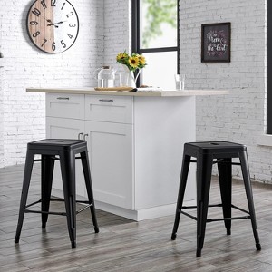 Sapphtopaz Modern Industrial Bar Stools Set of 2 with Metal Farme Backless Bar Chair with Footrest Rustic Counter Stools for Kitchen Island - 1 of 4