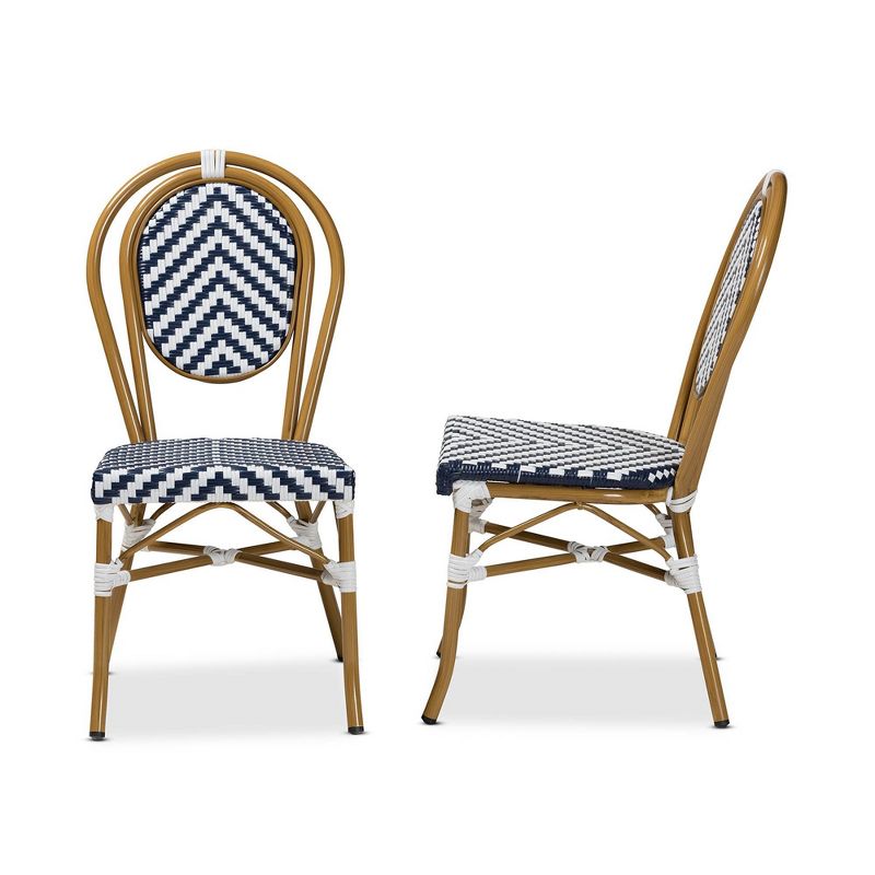 2pc AlaireBamboo Style Stackable Bistro Dining Chair Set White/Blue/Brown - Baxton Studio: French-Inspired, Ergonomic, No Assembly Required, 1 of 6