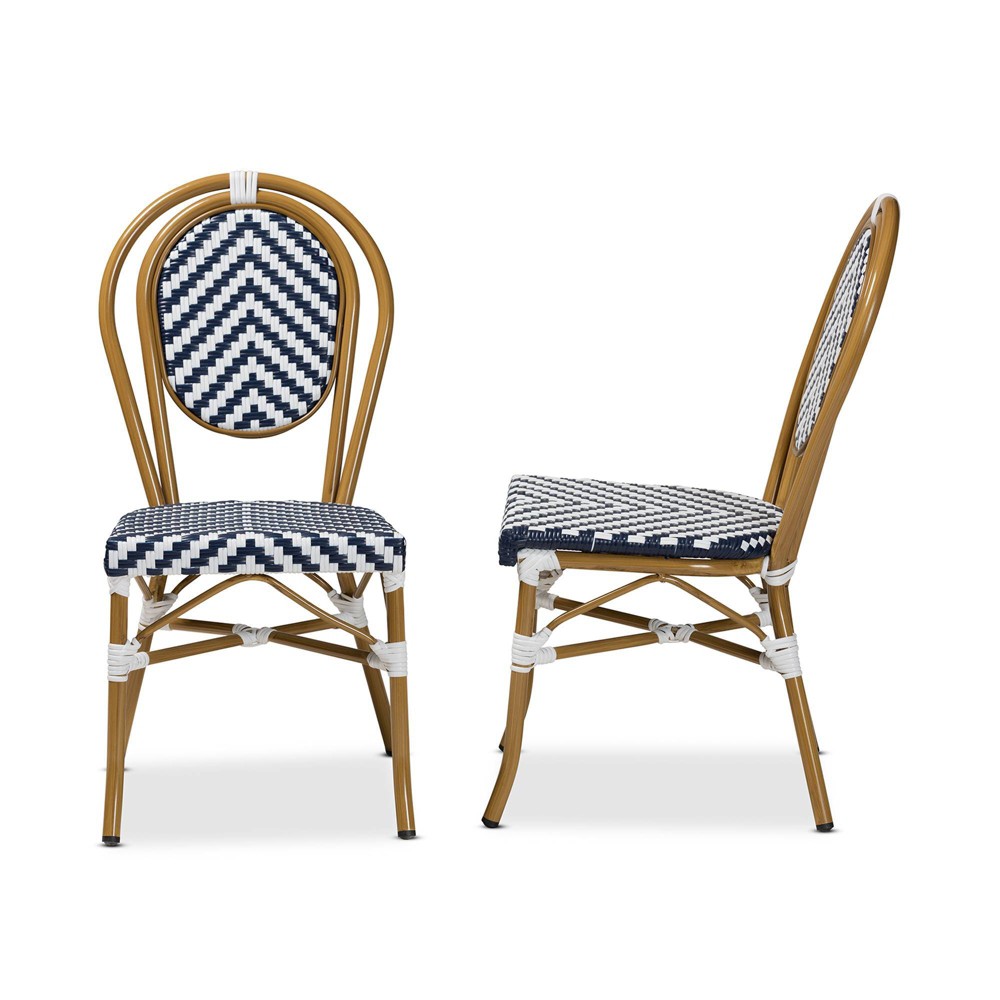Photos - Garden Furniture 2pc AlaireBamboo Style Stackable Bistro Dining Chair Set White/Blue/Brown