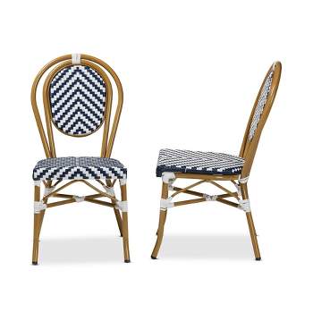 2pc AlaireBamboo Style Stackable Bistro Dining Chair Set White/Blue/Brown - Baxton Studio: French-Inspired, Ergonomic, No Assembly Required