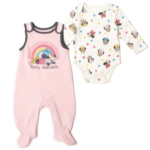 Disney Minnie Mouse Baby Girls Bodysuit and Quilted French Terry Overall Newborn to Infant - 1 of 4