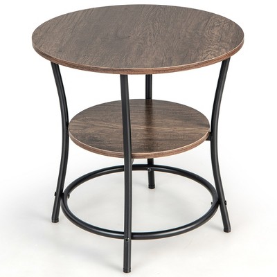 Tangkula 2-Tier Side Table Compact Round Metal Frame Coffee Table w/ Open Shelf