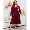 Coolmee Women's Spring Fall Plus Size Maxi Dress Casual Long Sleeve V Neck Pleated A Line Flowy Dress with Belt - 4 of 4