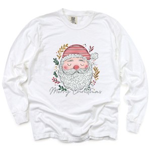 Merry Christmas Santa Stripes - Women's Garment Dyed Long Sleeve Graphic T-Shirt - 1 of 4