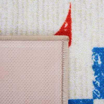 Ivory and Red Synthetic Kids Playroom Rug, 3'3" x 5'3"