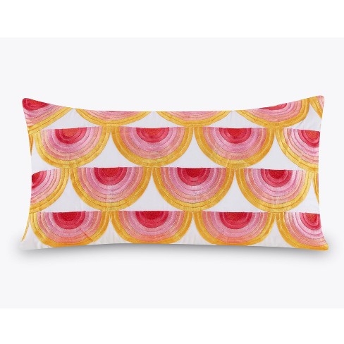 12''x21'' Oblong Satin Stitch Embroidered Decorative Throw Pillow  Yellow/Dark Pink/Light Pink - Trina Turk