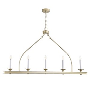 Modern Gold Linear Chandelier, 5-Light Candle Style Dining Room Lighting, Rectangular Kitchen Island Pendant Fixture - 1 of 4