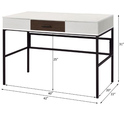 Vynxaria Ergonomic Two-Tone Desk Natural/Black Finish USB Port for Charging Productive Workspaces