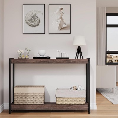 Wood Console Table With Storage 39.5 Inch Sofa Table With Shelf 2-Tier Narrow Entryway Table Thin Sofa Table, Side Table Display Table