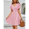 Womens Sundress Summer Floral Short Sleeve Wrap V Neck A-Line Midi Dress - 2 of 4
