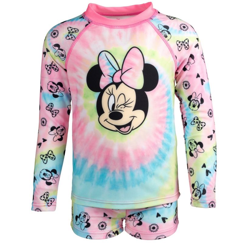 Disney Minnie Mouse Girls UPF 50+ Rash Guard and Swim Shorts Swimsuit Set Little Kid to Big Kid, 3 of 9
