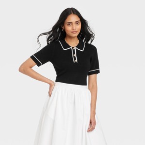 Women's Short Sleeve Polo Collar Pullover Sweater - A New Day™ - 1 of 3