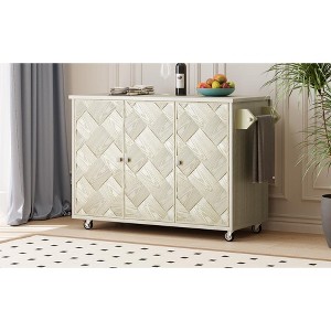 ORRD 51" Kitchen Island with Drop Leaf & Wheels | Coastal Style Rolling Cart with Storage, Handwoven Ash Veneer,Champagne - 1 of 4