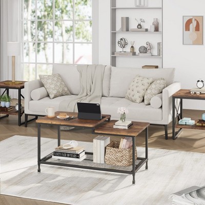 Coffee Table 2-Tier Center Table Rustic Living Room Table