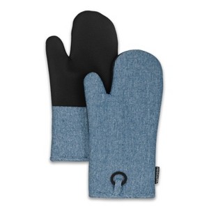 Home Mart Goods Denim Blue Heat Resistant Thick Soft Quilted Lining Kitchen Oven Glove Mitts With Neoprene - 1 of 3
