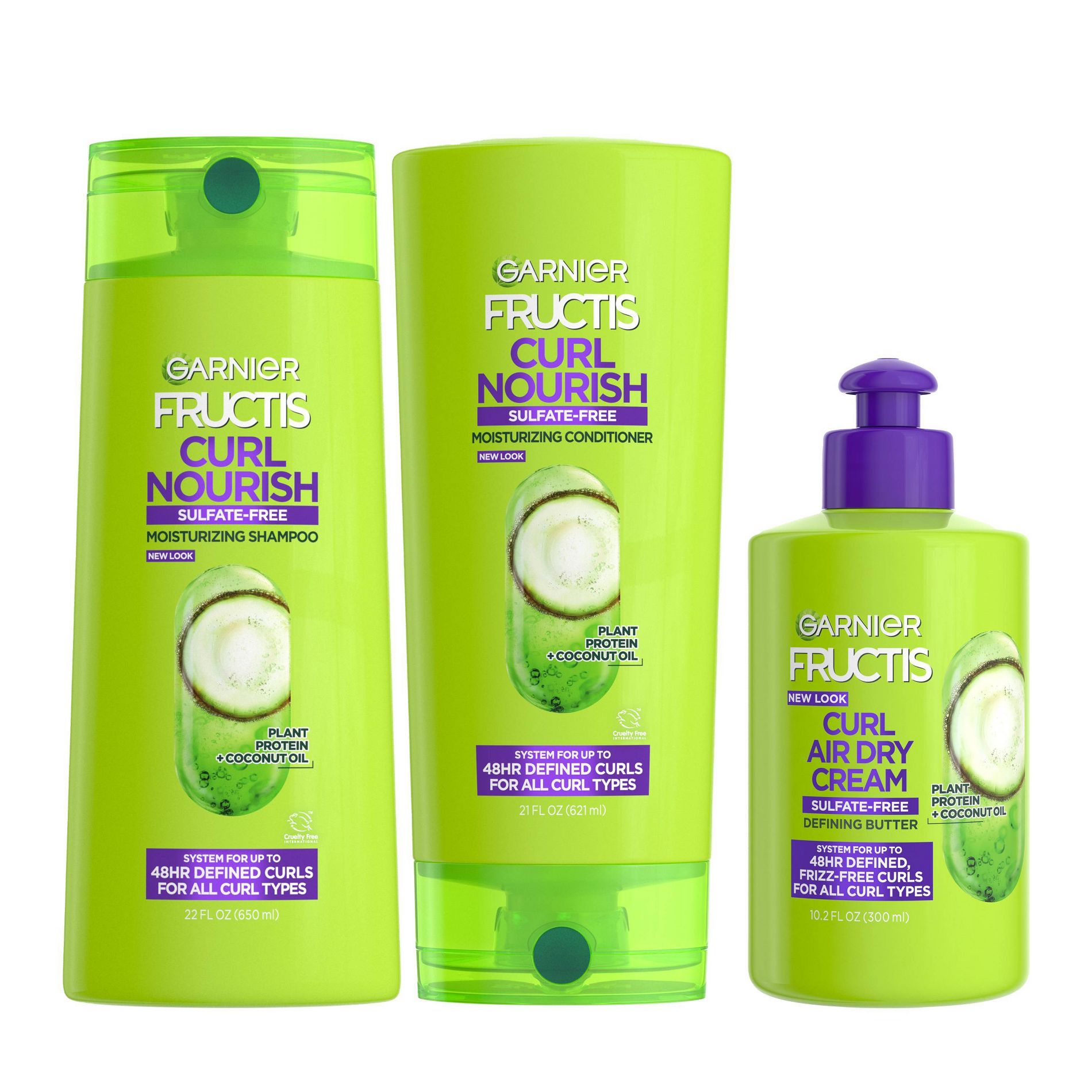 Garnier Fructis Curl Nourish Sulfate-Free 22 fl oz Shampoo + 21 fl oz Conditioner + 10.2 fl oz Butter Cream leave-In Treatment