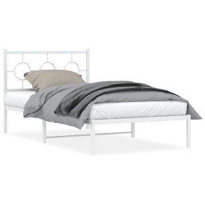 vidaXL White Steel Single Bed Frame with Headboard - Industrial Style, 39.4"x78.7" Mattress Compatible, Bedroom Platform Bed - 1 of 4