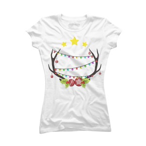 Junior's Design By Humans Christmas Deer By Reivchan T-Shirt - 1 of 3