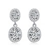 Guili Sterling Silver Rhodium Plated Two Clear Oval with Round Cubic Zirconia Halo Drop Earrings, a Mesmerizing and Classic Luxury Statement - 3 of 3