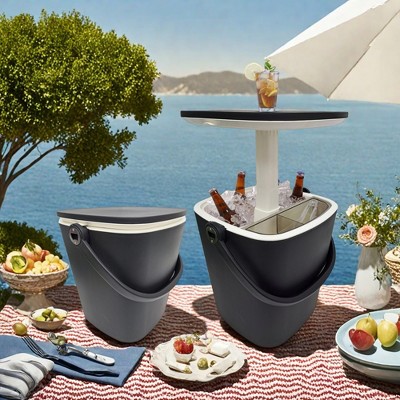 Maggift Ice Buckets, Design Fashion Insulated Ice Bucket with a Sealed Cover, Cooler Fast, for Outoor, Beach Use, Black, 14.69"*14.25"*14.69"