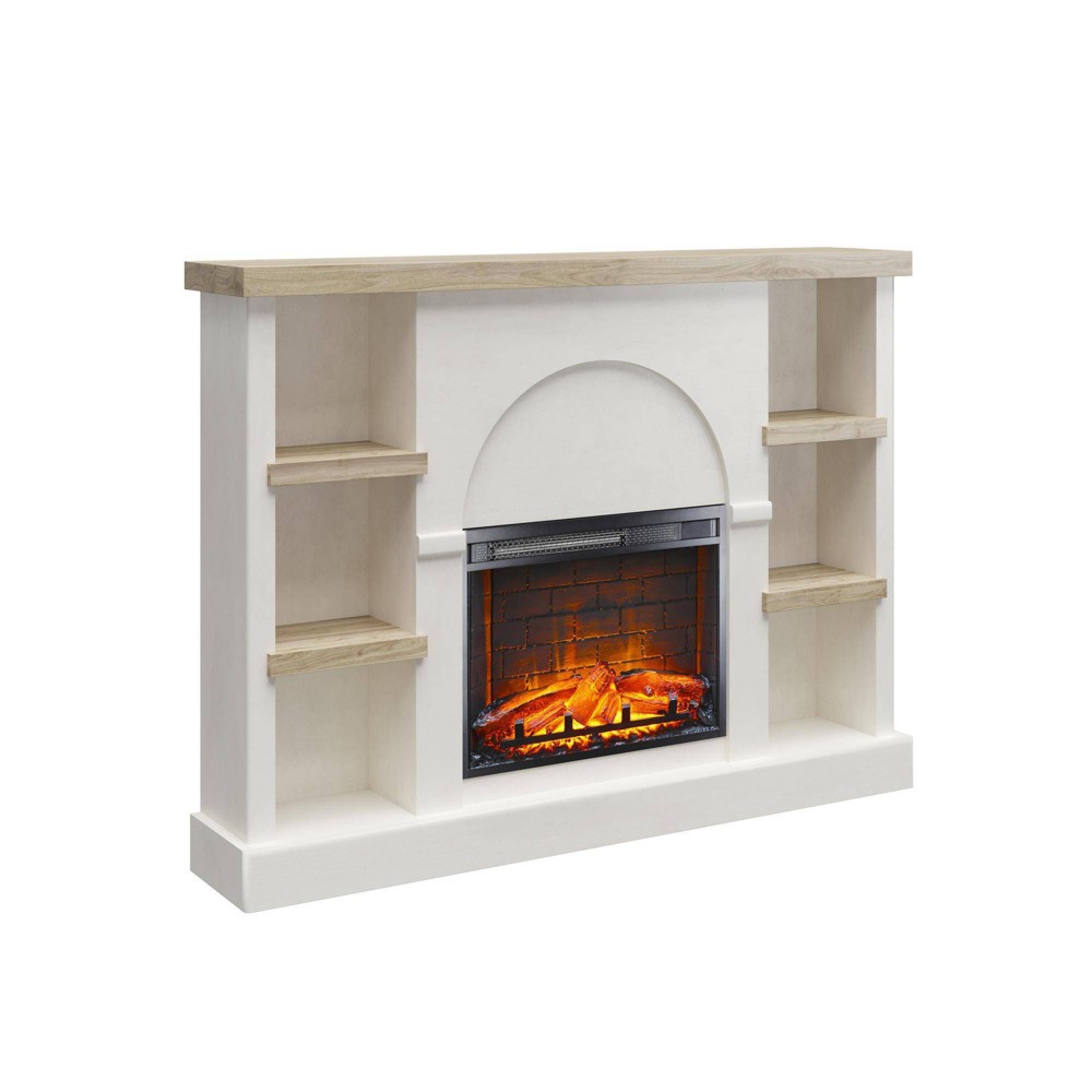 Photos - Electric Fireplace Winston Fireplace Mantel with built-in Bookshelves Plaster/Light Walnut 