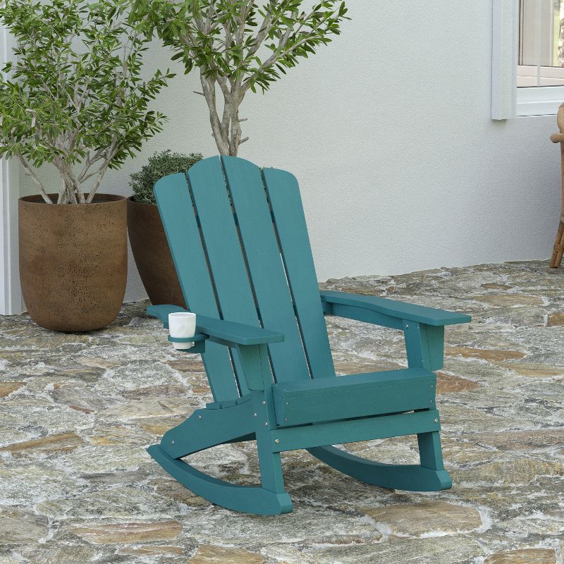 Merrick Lane Adirondack Chair with Cup Holder and Pull Out Ottoman, All-Weather HDPE Indoor/Outdoor Chair, 2 of 12