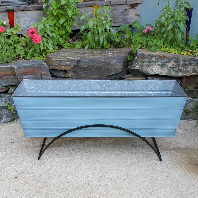 Large Blue Galvanized Steel Flower Box with Stand