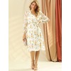 Allegra K Women's Boho Floral V Neck Tie Waist Long Sleeve Chiffon Wrap Midi Dress - 3 of 4